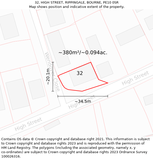 32, HIGH STREET, RIPPINGALE, BOURNE, PE10 0SR: Plot and title map