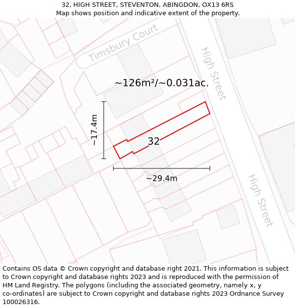 32, HIGH STREET, STEVENTON, ABINGDON, OX13 6RS: Plot and title map