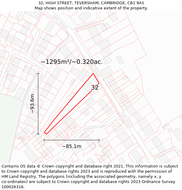 32, HIGH STREET, TEVERSHAM, CAMBRIDGE, CB1 9AS: Plot and title map