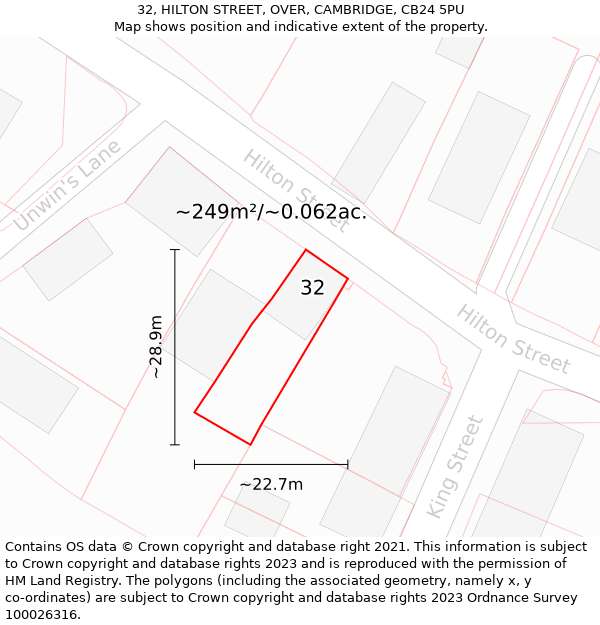 32, HILTON STREET, OVER, CAMBRIDGE, CB24 5PU: Plot and title map