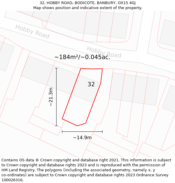 32, HOBBY ROAD, BODICOTE, BANBURY, OX15 4GJ: Plot and title map