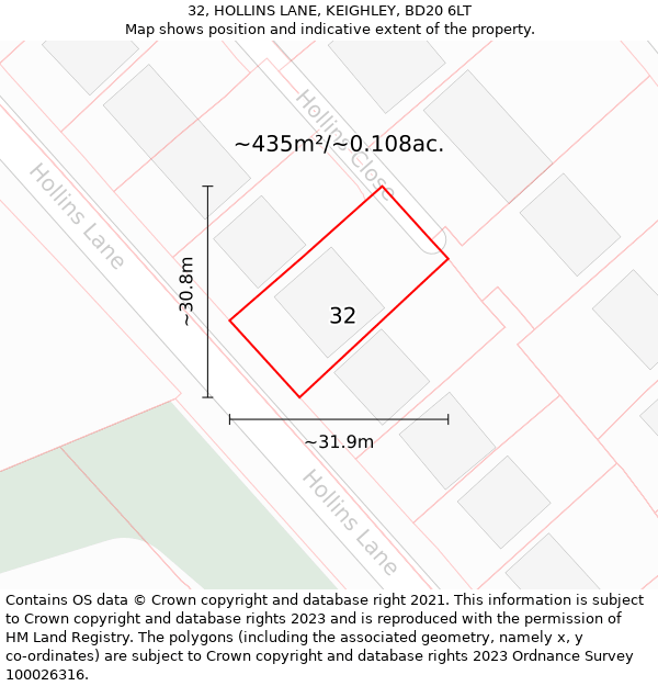 32, HOLLINS LANE, KEIGHLEY, BD20 6LT: Plot and title map