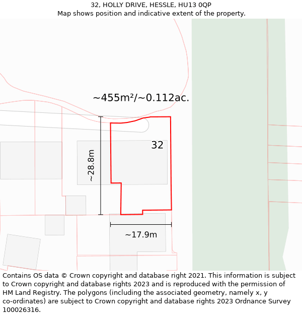 32, HOLLY DRIVE, HESSLE, HU13 0QP: Plot and title map