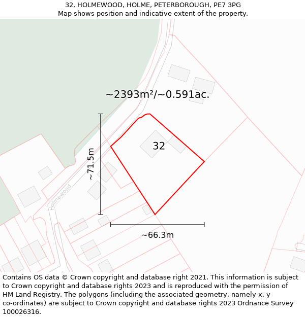 32, HOLMEWOOD, HOLME, PETERBOROUGH, PE7 3PG: Plot and title map