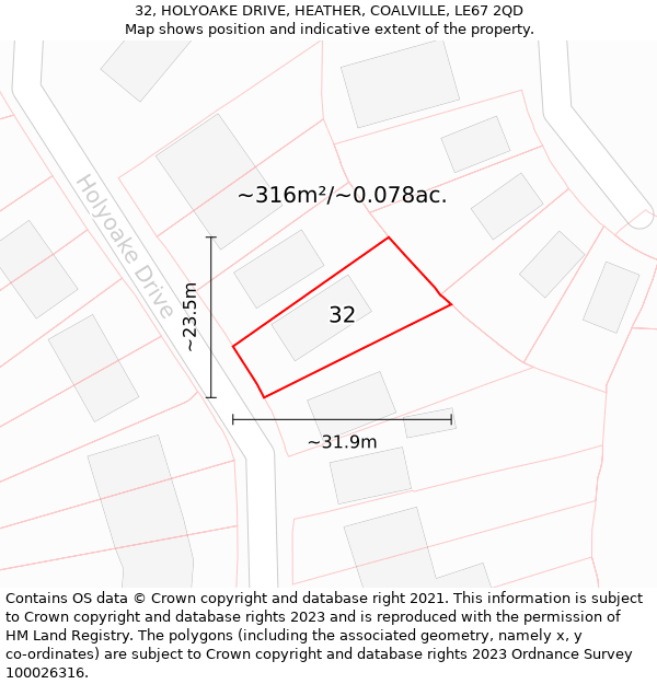 32, HOLYOAKE DRIVE, HEATHER, COALVILLE, LE67 2QD: Plot and title map