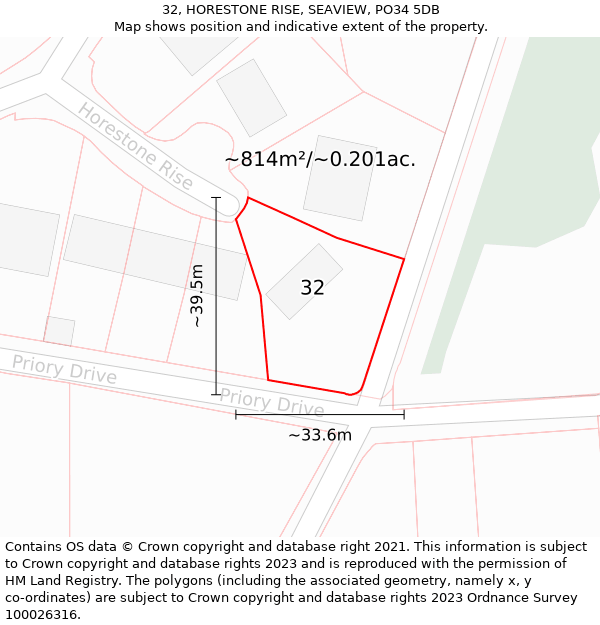 32, HORESTONE RISE, SEAVIEW, PO34 5DB: Plot and title map