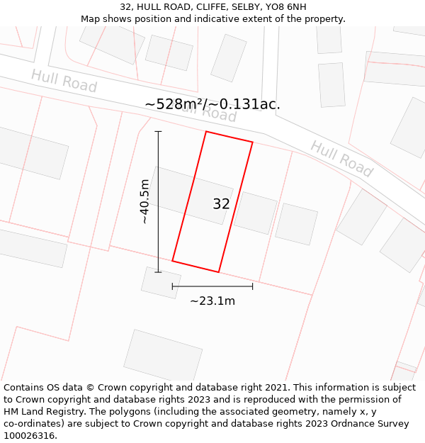 32, HULL ROAD, CLIFFE, SELBY, YO8 6NH: Plot and title map