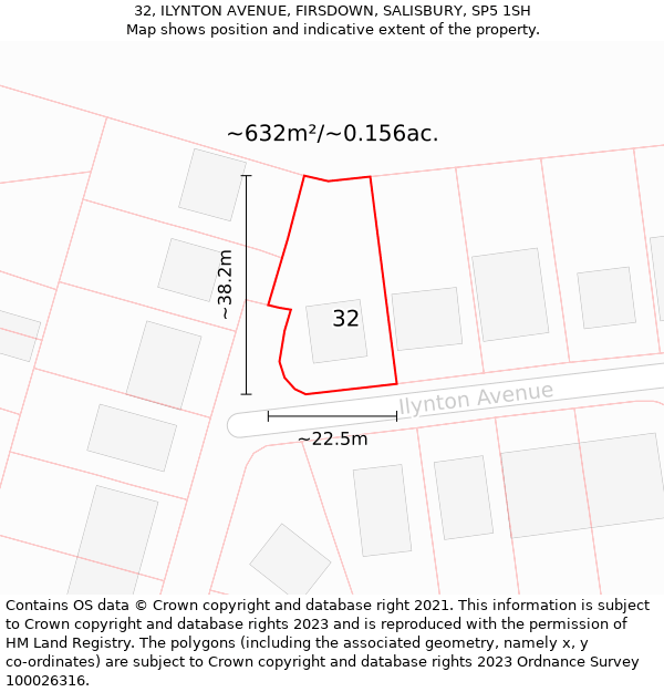 32, ILYNTON AVENUE, FIRSDOWN, SALISBURY, SP5 1SH: Plot and title map