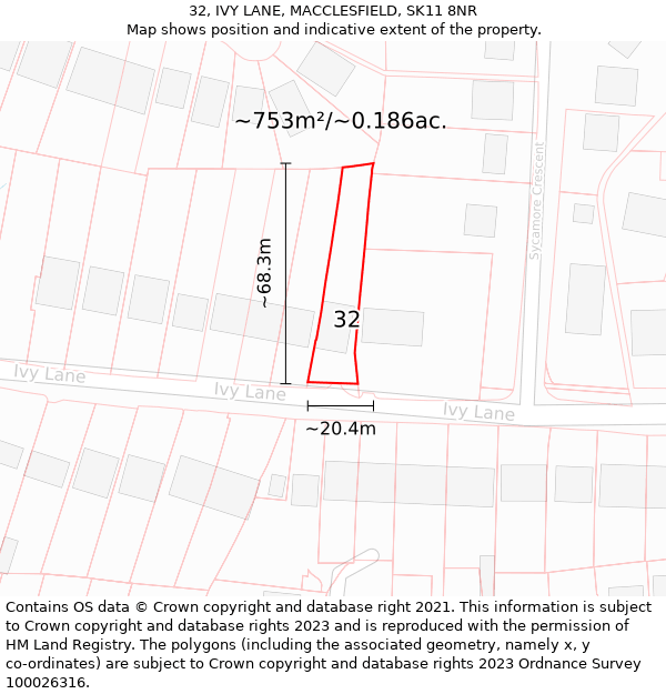 32, IVY LANE, MACCLESFIELD, SK11 8NR: Plot and title map