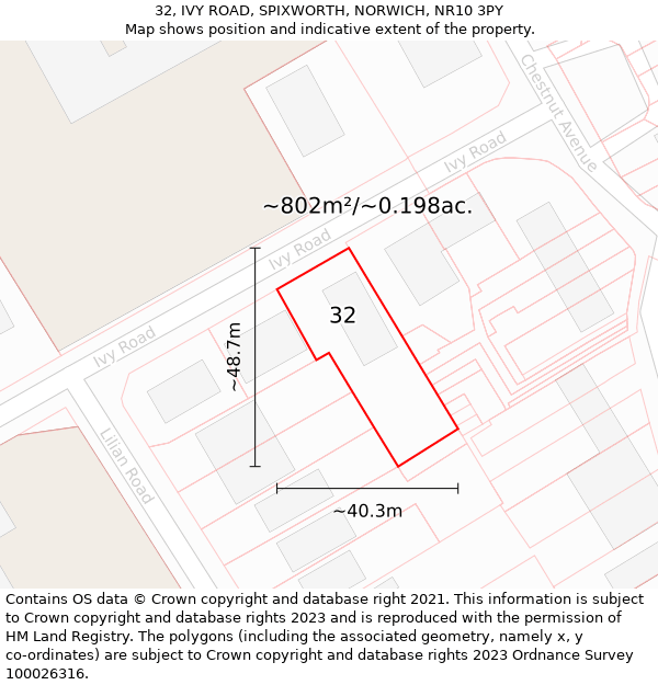 32, IVY ROAD, SPIXWORTH, NORWICH, NR10 3PY: Plot and title map