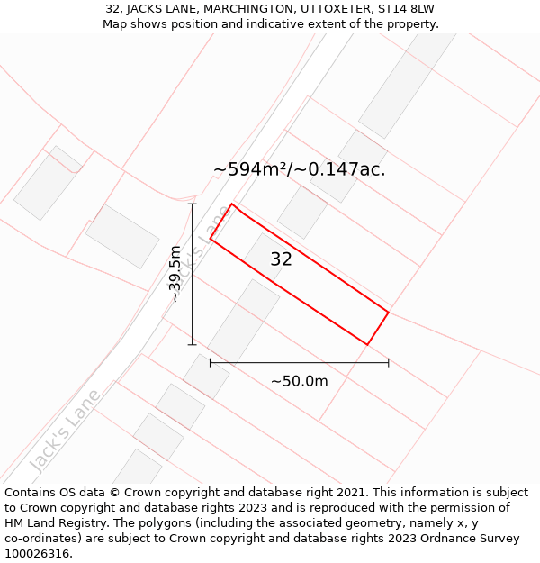 32, JACKS LANE, MARCHINGTON, UTTOXETER, ST14 8LW: Plot and title map