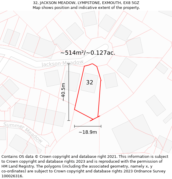 32, JACKSON MEADOW, LYMPSTONE, EXMOUTH, EX8 5GZ: Plot and title map