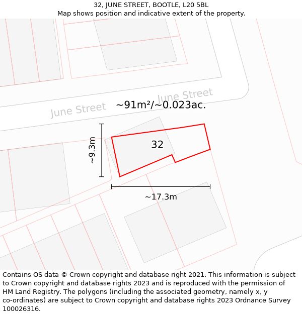 32, JUNE STREET, BOOTLE, L20 5BL: Plot and title map