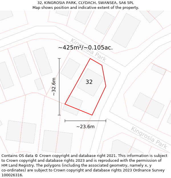 32, KINGROSIA PARK, CLYDACH, SWANSEA, SA6 5PL: Plot and title map