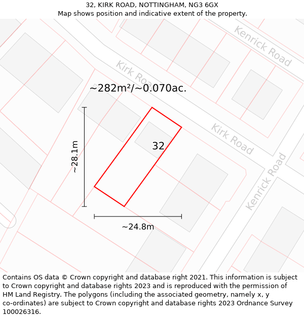 32, KIRK ROAD, NOTTINGHAM, NG3 6GX: Plot and title map