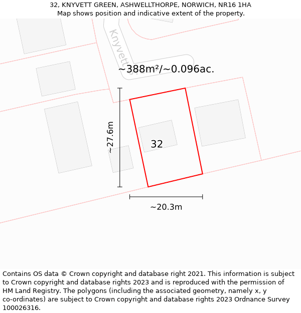 32, KNYVETT GREEN, ASHWELLTHORPE, NORWICH, NR16 1HA: Plot and title map