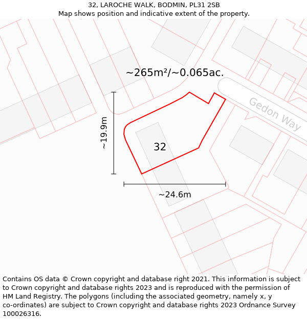 32, LAROCHE WALK, BODMIN, PL31 2SB: Plot and title map