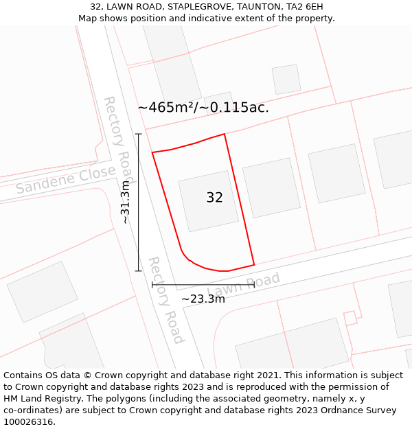 32, LAWN ROAD, STAPLEGROVE, TAUNTON, TA2 6EH: Plot and title map