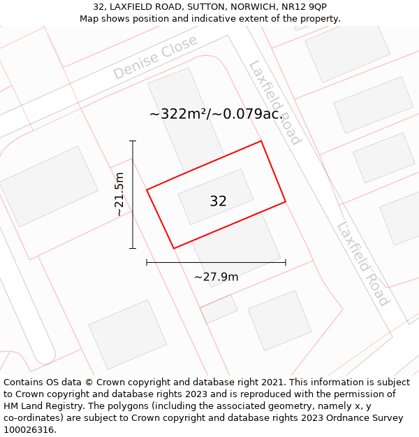 32, LAXFIELD ROAD, SUTTON, NORWICH, NR12 9QP: Plot and title map