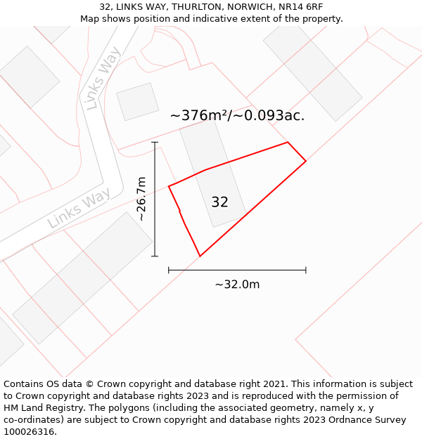 32, LINKS WAY, THURLTON, NORWICH, NR14 6RF: Plot and title map