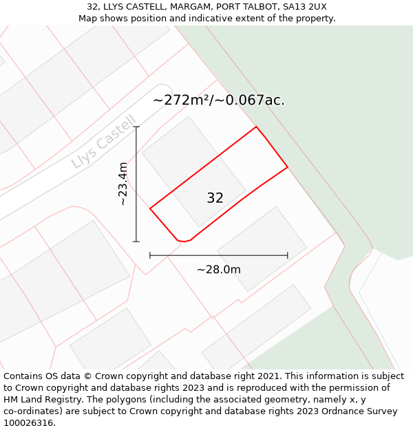 32, LLYS CASTELL, MARGAM, PORT TALBOT, SA13 2UX: Plot and title map