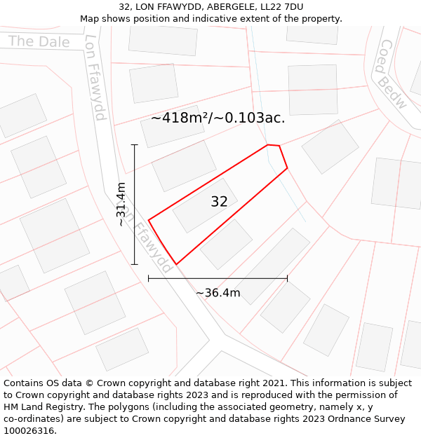 32, LON FFAWYDD, ABERGELE, LL22 7DU: Plot and title map