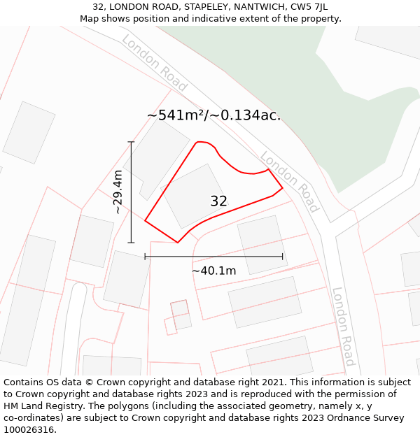 32, LONDON ROAD, STAPELEY, NANTWICH, CW5 7JL: Plot and title map