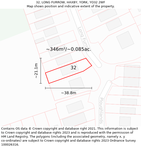 32, LONG FURROW, HAXBY, YORK, YO32 2WF: Plot and title map