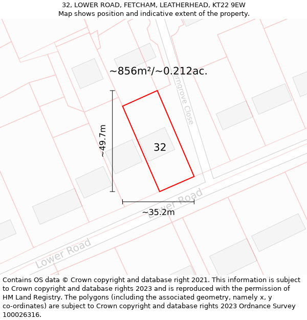 32, LOWER ROAD, FETCHAM, LEATHERHEAD, KT22 9EW: Plot and title map