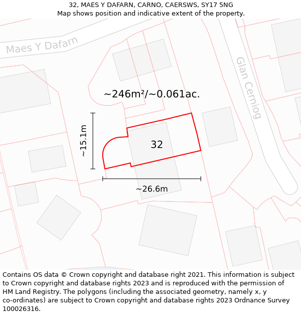 32, MAES Y DAFARN, CARNO, CAERSWS, SY17 5NG: Plot and title map