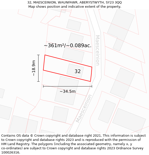 32, MAESCEINION, WAUNFAWR, ABERYSTWYTH, SY23 3QQ: Plot and title map