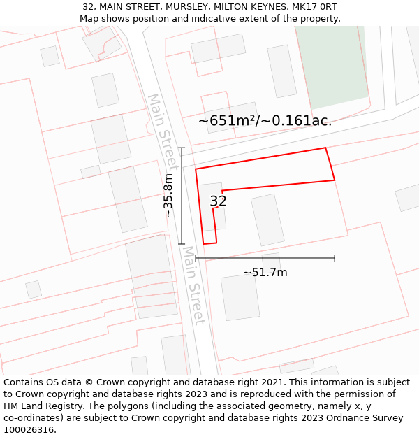 32, MAIN STREET, MURSLEY, MILTON KEYNES, MK17 0RT: Plot and title map