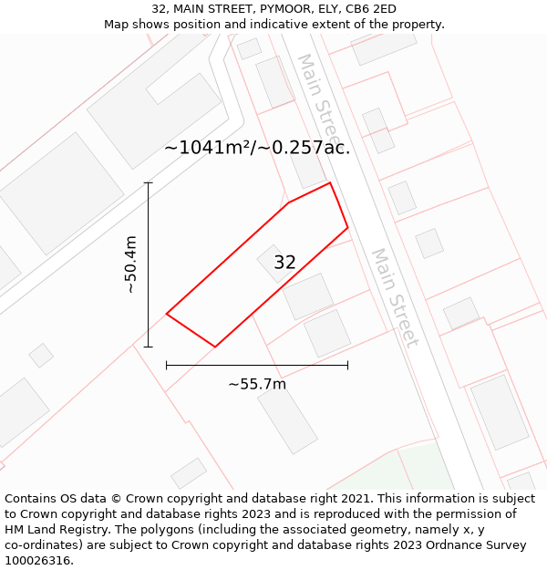 32, MAIN STREET, PYMOOR, ELY, CB6 2ED: Plot and title map