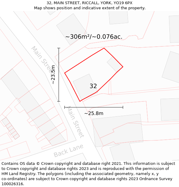 32, MAIN STREET, RICCALL, YORK, YO19 6PX: Plot and title map