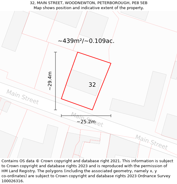 32, MAIN STREET, WOODNEWTON, PETERBOROUGH, PE8 5EB: Plot and title map