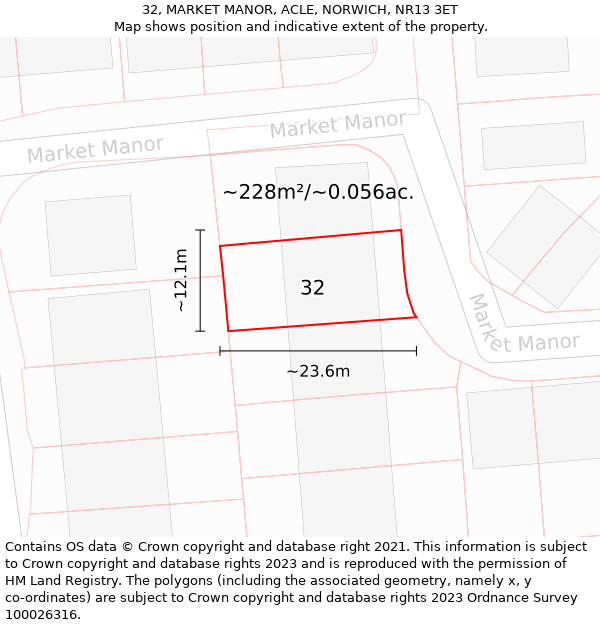 32, MARKET MANOR, ACLE, NORWICH, NR13 3ET: Plot and title map