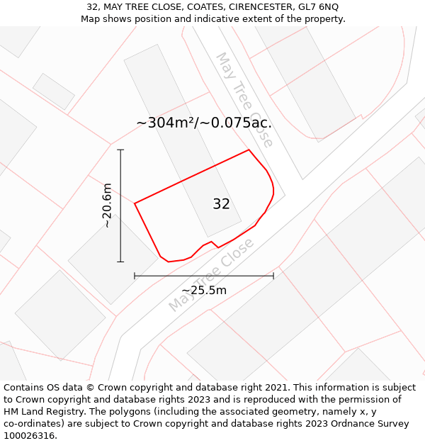 32, MAY TREE CLOSE, COATES, CIRENCESTER, GL7 6NQ: Plot and title map