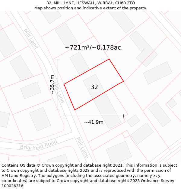 32, MILL LANE, HESWALL, WIRRAL, CH60 2TQ: Plot and title map