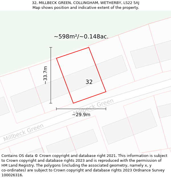 32, MILLBECK GREEN, COLLINGHAM, WETHERBY, LS22 5AJ: Plot and title map