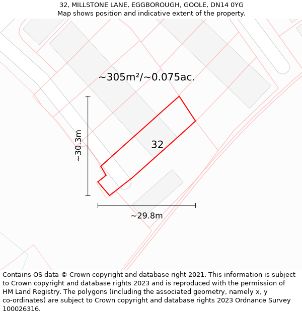 32, MILLSTONE LANE, EGGBOROUGH, GOOLE, DN14 0YG: Plot and title map