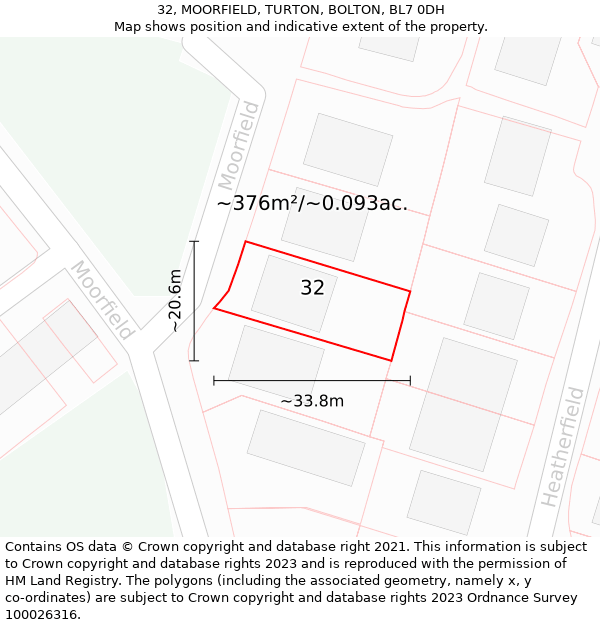 32, MOORFIELD, TURTON, BOLTON, BL7 0DH: Plot and title map