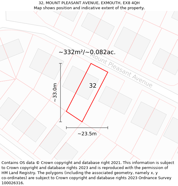 32, MOUNT PLEASANT AVENUE, EXMOUTH, EX8 4QH: Plot and title map