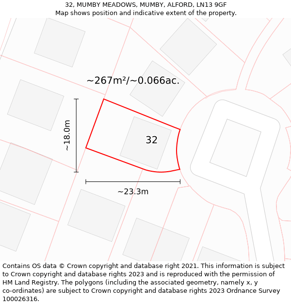 32, MUMBY MEADOWS, MUMBY, ALFORD, LN13 9GF: Plot and title map