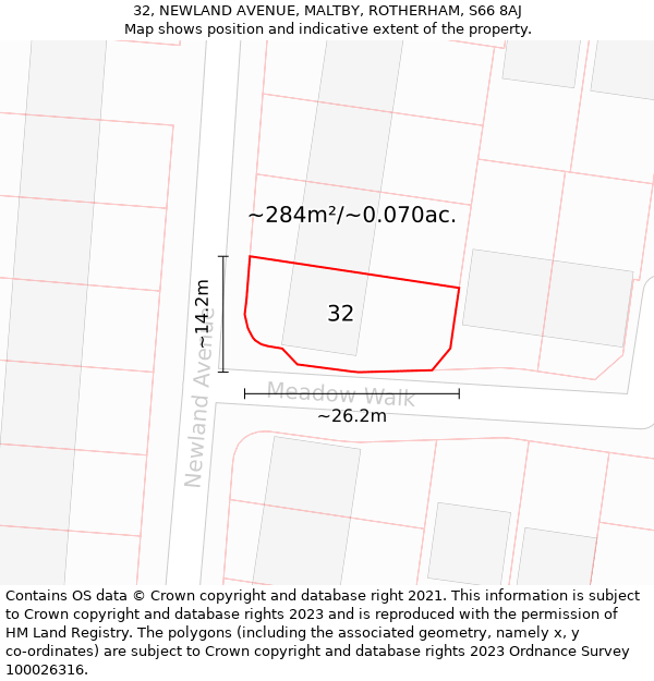 32, NEWLAND AVENUE, MALTBY, ROTHERHAM, S66 8AJ: Plot and title map