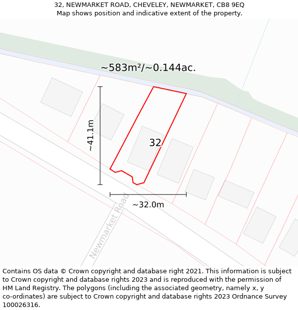 32, NEWMARKET ROAD, CHEVELEY, NEWMARKET, CB8 9EQ: Plot and title map