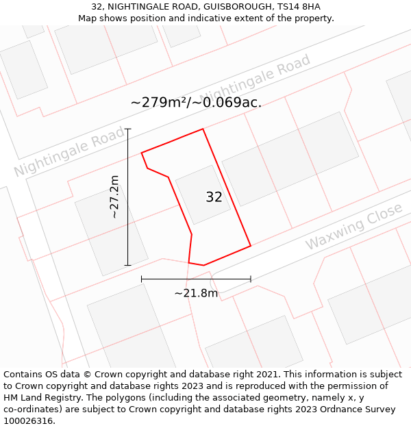 32, NIGHTINGALE ROAD, GUISBOROUGH, TS14 8HA: Plot and title map