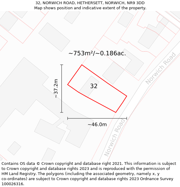 32, NORWICH ROAD, HETHERSETT, NORWICH, NR9 3DD: Plot and title map