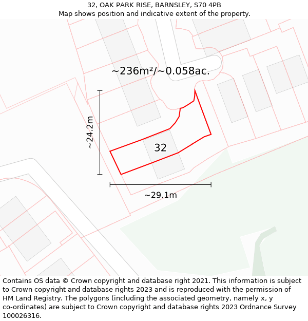 32, OAK PARK RISE, BARNSLEY, S70 4PB: Plot and title map