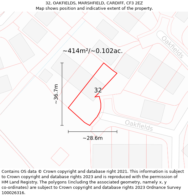 32, OAKFIELDS, MARSHFIELD, CARDIFF, CF3 2EZ: Plot and title map