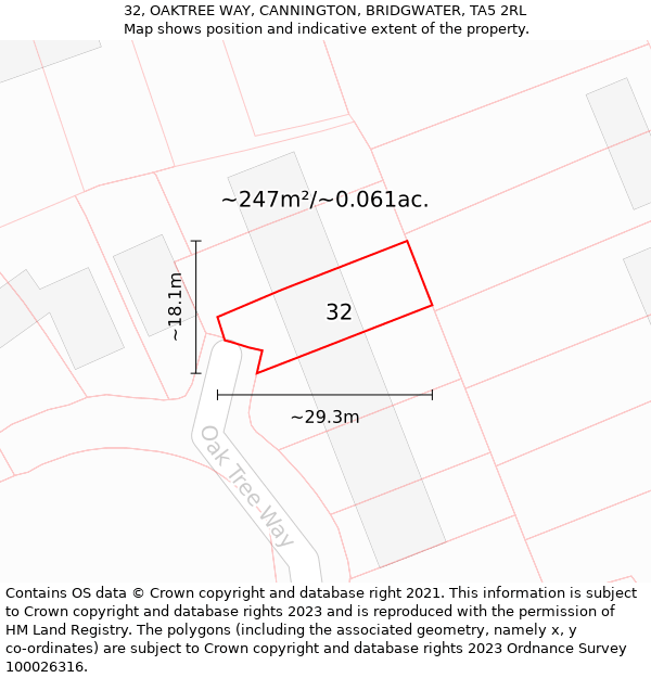 32, OAKTREE WAY, CANNINGTON, BRIDGWATER, TA5 2RL: Plot and title map